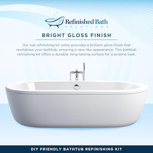 Refinished Bath Solutions طقم إعادة تلميع حوض الاستحمام إيكوبيل 2K - طلاء حوض الاستحمام الأبيض اللامع، طقم طبقة واحدة بدون رائحة - طلاء حوض ومغسلة طويل الأمد لا يتقشر، اصنعه بنفسك، مصنوع في الولايات المتحدة الأمريكية - أبيض لامع ساطع - Image 2