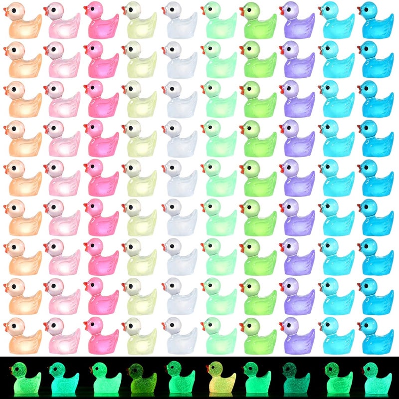 Ekisemio 120Pcs Luminous Mini Ducks  10 Colors Tiny Ducks To Hide Resin Ducks Glow In The Dark For Miniature Fairy Garden Accessories Micro Landscape Aquarium Ornaments Kit Dollhouse Decor Crafts - Image 1
