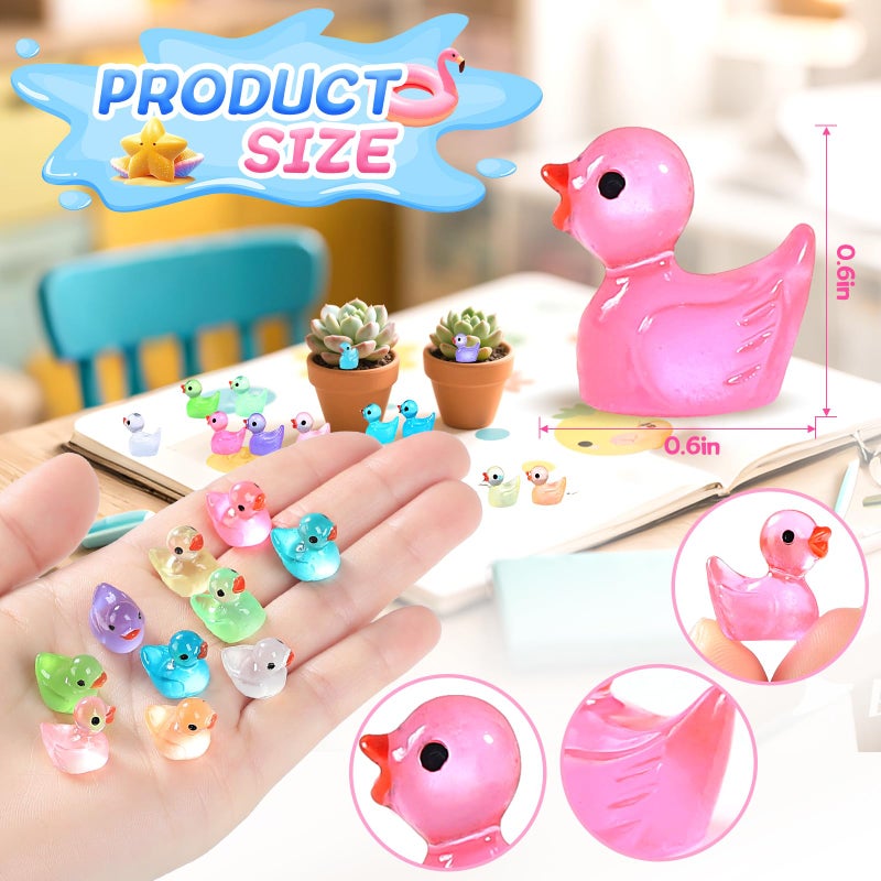 Ekisemio 120Pcs Luminous Mini Ducks  10 Colors Tiny Ducks To Hide Resin Ducks Glow In The Dark For Miniature Fairy Garden Accessories Micro Landscape Aquarium Ornaments Kit Dollhouse Decor Crafts - Image 2