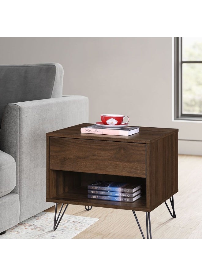DANUBE HOME - Rabat End Table With Storage Multifunctional Living Room Side Table Modern Design Furniture For Home Living Room l 48Xw40Xh55Cm-Walnut/Black - Image 1