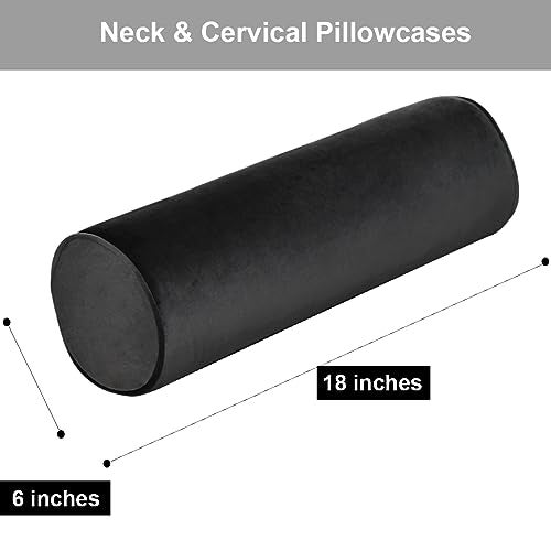Tinbolunce Neck Roll Pillowcases with Zipper - Full Moon Bolster/Round Cylinder Pillow Case Covers for Bedroom, Living Room, Sofa - Solid Color Neck Cervical Pillowcase Cover 18 x 6 (Black) - Image 2