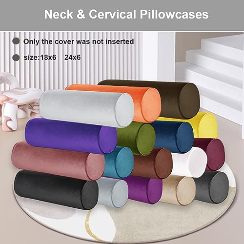 Tinbolunce Neck Roll Pillowcases with Zipper - Full Moon Bolster/Round Cylinder Pillow Case Covers for Bedroom, Living Room, Sofa - Solid Color Neck Cervical Pillowcase Cover 18 x 6 (Black) - Image 3