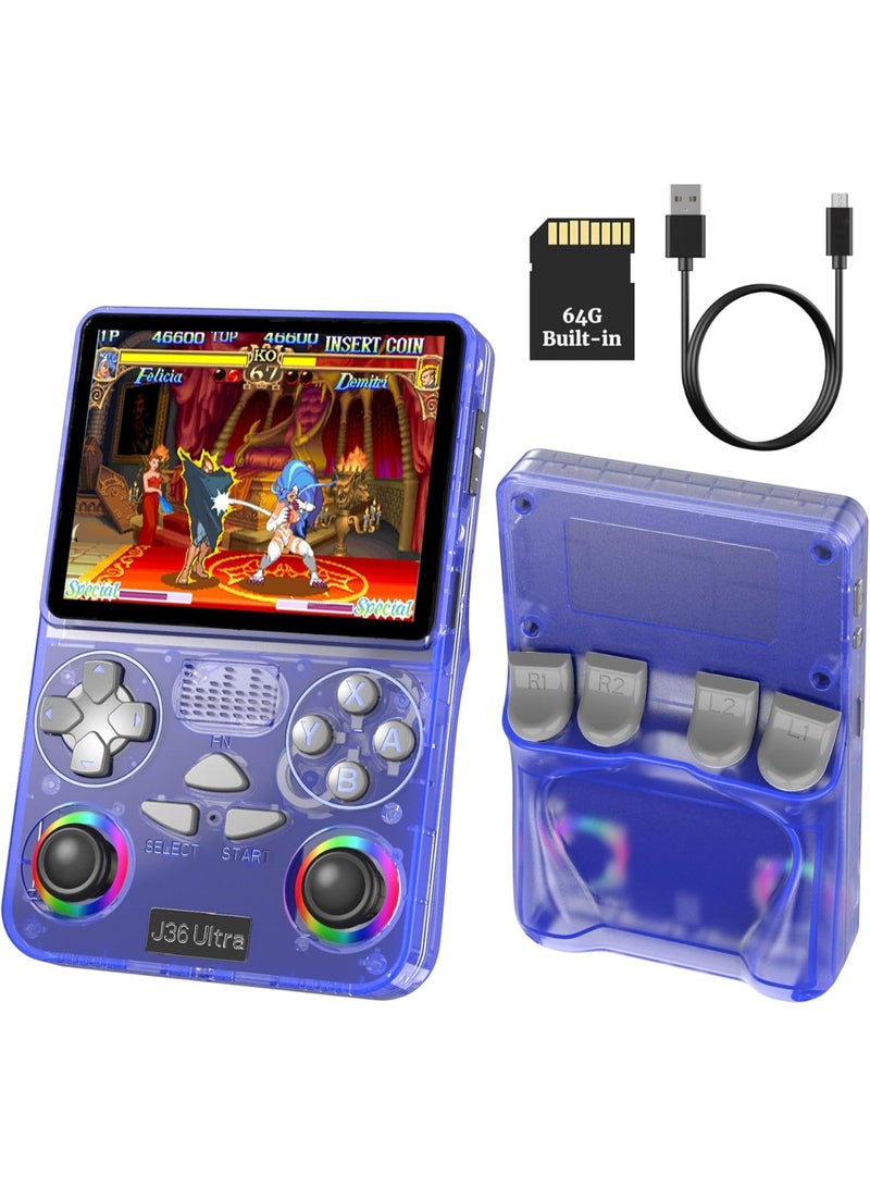 ELTRAZONE J36 Ultra 3.5-Inch Portable Retro Game Console – Built-in 20,000+ Classic Games, 64GB Memory Card, IPS Screen, Dual Players Support, 20+ Emulators, 3000mAh Battery Handheld Video Console – Purple - Image 1