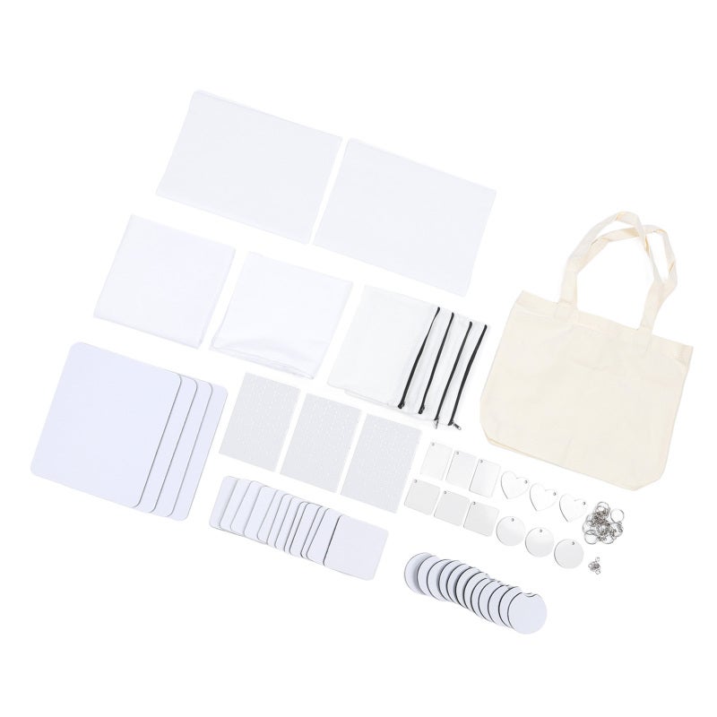 Sublimation Blank Set: 4 Mouse Pads, 12 Quadrate & 12 Car Cup Pads, 2 Pillowcases, 2 Garden Flags, 4 Makeup Bags, 1 Handbag, 3 Puzzles, 12 Keychains, 12 Jump Rings - High Heat Transfer Rate, No Warpin - Image 5