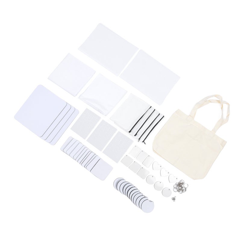 Sublimation Blank Set: 4 Mouse Pads, 12 Quadrate & 12 Car Cup Pads, 2 Pillowcases, 2 Garden Flags, 4 Makeup Bags, 1 Handbag, 3 Puzzles, 12 Keychains, 12 Jump Rings - High Heat Transfer Rate, No Warpin - Image 4