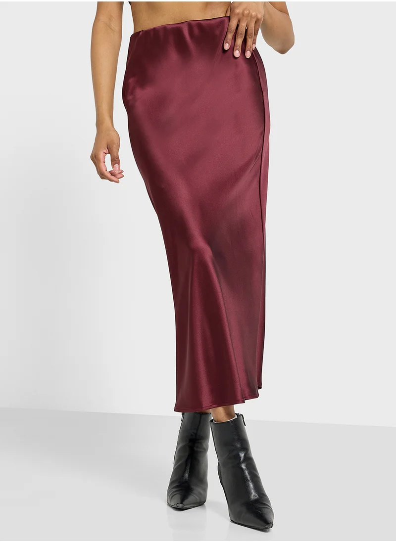 جينجر Satin Bias Cut Midi Skirt