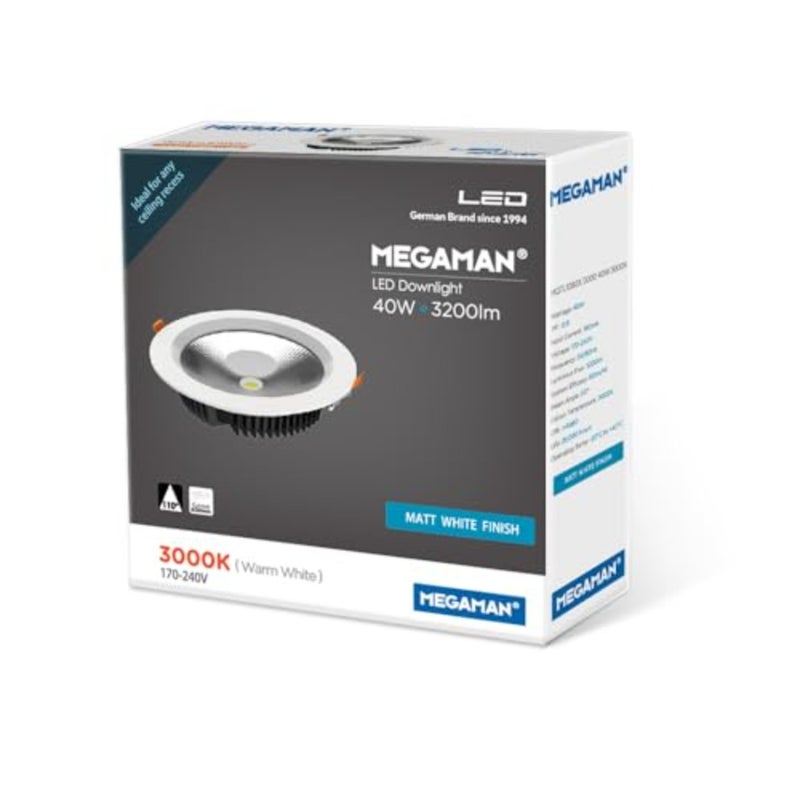 LED COB downlight for indoor lighting, aluminum alloy, warm white, 40W 8-inch 3000K high-efficiency illumination - Image 1