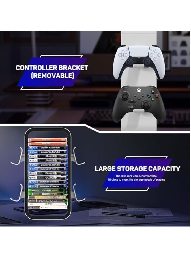 Best Switch Game Storage Tower Blu-ray Disc Organizer for PS5/PS4/Xbox One/Xbox 360/Xbox Series X/S/Switch Stores 18 Games with 4 Controller Holders - Image 3