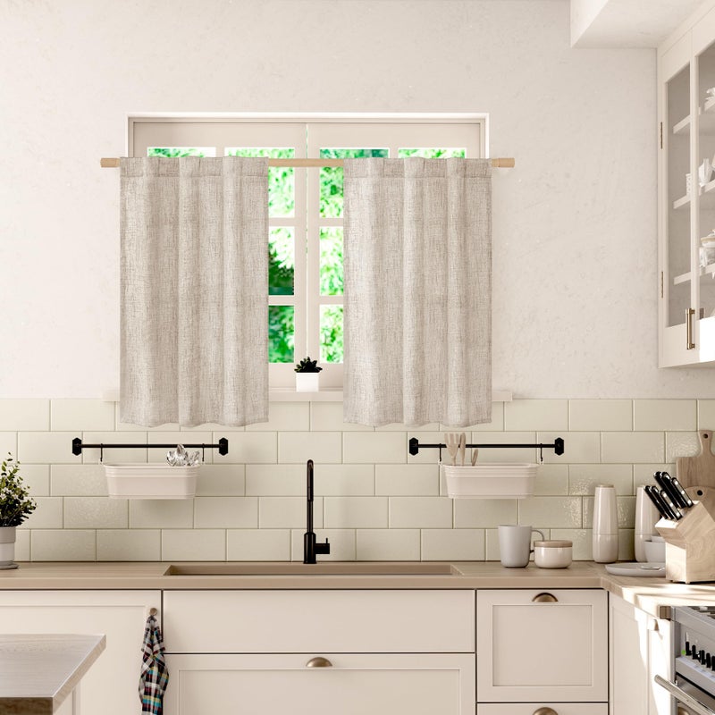 BGment بئسة الستائر الكتان القصير 36 بوصة الطول لمطبخ قضيب قضيب الجيب نصف الستائر نافذة ترشيح الضوء لعلامة الحمام الخلفية الستار ستارة صغيرة 2 لوحات بعرض 29 بوصة كل لوحة - Image 4