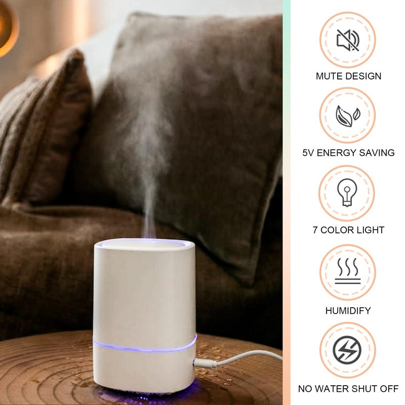 FUSMLI Essential Oil Diffusers for Home with USB Cord, 150ml Aroma Humidifier for Office, Water Shortage Protection, 7 Color LED Lights White Scent Mist Dorm Room Essentials Aromatherapy Ultrasonic - Image 4