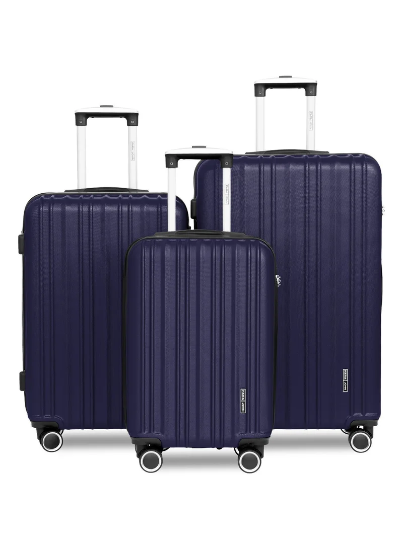 بارا جون Para John Set of 3 ABS Hard Case Luggage Trolley Bags with 8 Spinner Wheels and Lock – Navy Blue (Small, Medium, Large)