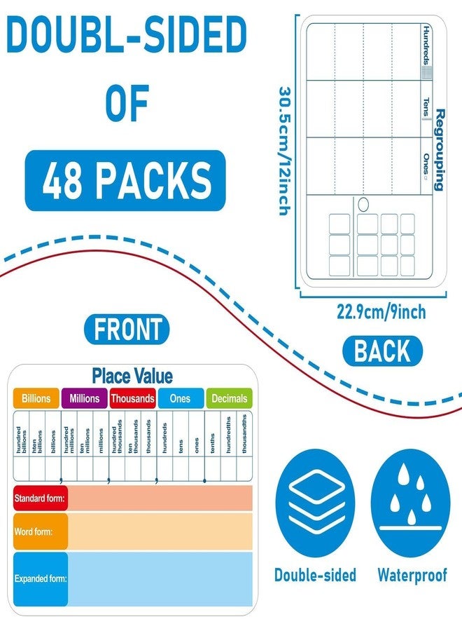 Naozinebi 48Pcs Place Value Double Sided Cardboard for Students Dry Erase Sheets Billions to Decimal Numbers Whiteboard Math Regroups Manipulatives Supplies for Teacher Teaching Tool Portable Learning 12" x 9" - Image 2