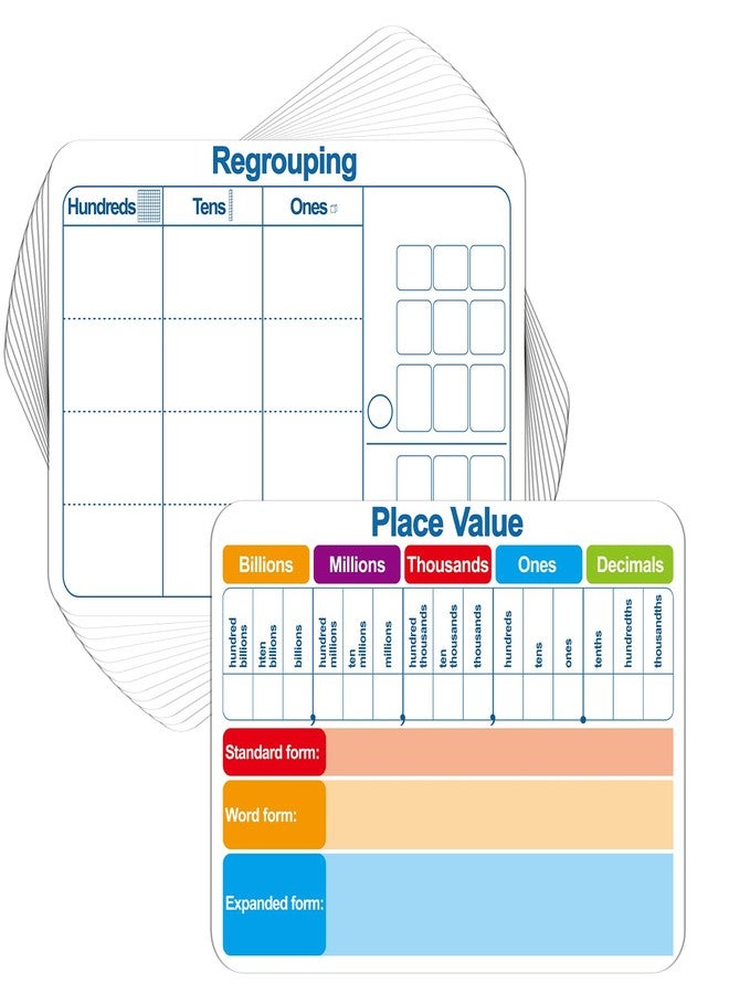 Naozinebi 48Pcs Place Value Double Sided Cardboard for Students Dry Erase Sheets Billions to Decimal Numbers Whiteboard Math Regroups Manipulatives Supplies for Teacher Teaching Tool Portable Learning 12" x 9" - Image 1