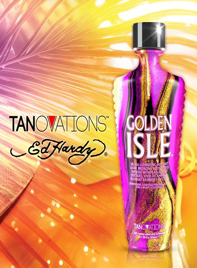 ED HARDY Tanovations Golden Isle - Indoor/Outdoor Glistening Natural Bronzer Radiant Glowing Gold of Pleasure Oil Hydration Improving Dark Tanning Lotion - Image 3