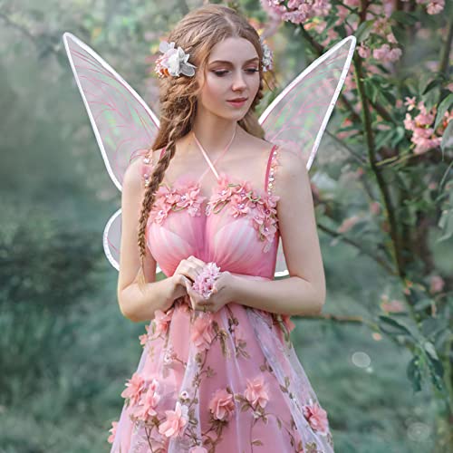 quescu 2Pcs Fairy Wings for Adults,Butterfly Wings for Girls Women,Halloween Costume Sparkle Angel Wings Dress Up Party Favor (White+Pink) - Image 3