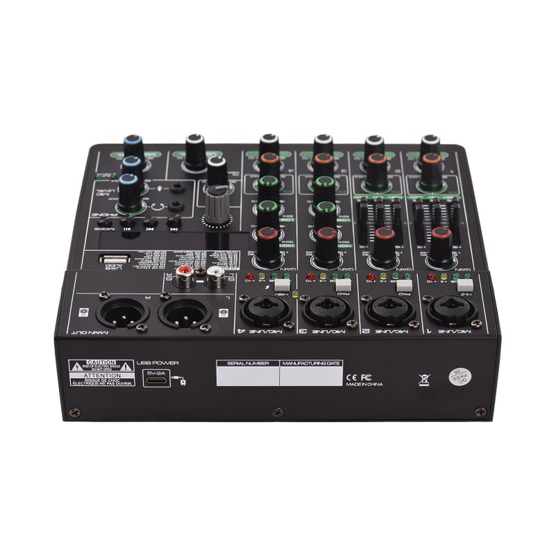 Audio Mixer 6-Channel Mixing Console with 256 Effects 48V Phantom Power for Home Studio Recording DJ Network Live Broadcast Type-C Power Supply BT MP3 USB Recording Input Portable Sound Mixing Console for Streaming - Image 5
