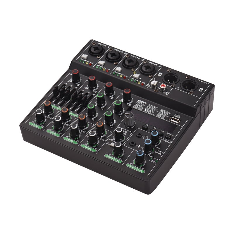Audio Mixer 6-Channel Mixing Console with 256 Effects 48V Phantom Power for Home Studio Recording DJ Network Live Broadcast Type-C Power Supply BT MP3 USB Recording Input Portable Sound Mixing Console for Streaming - Image 2
