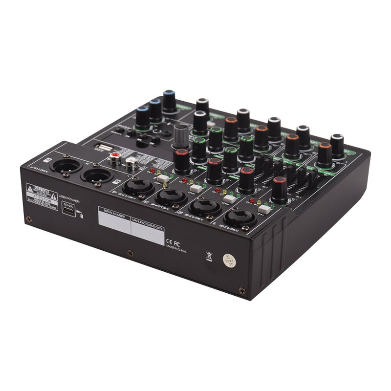 Audio Mixer 6-Channel Mixing Console with 256 Effects 48V Phantom Power for Home Studio Recording DJ Network Live Broadcast Type-C Power Supply BT MP3 USB Recording Input Portable Sound Mixing Console for Streaming - Image 4