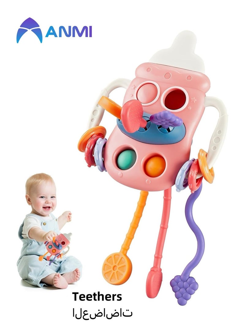 Anmi Silicone Pull String Teething Toy for 6-36 Months Fine Motor Skills  (Pink)  - Image 1