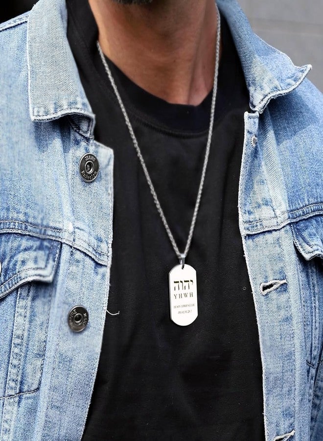 HOMLIFPER Hebrew YHVH YHWH Jehovah Names of God Pendant - Tetragrammaton Yahweh Blessed Prayers Necklace - Hebrew Yahweh Amulets Religious Jewelry for Men Women (Silver-PSALM 28:7) - Image 3