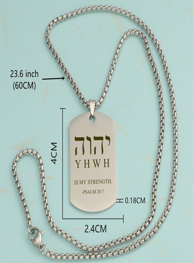 HOMLIFPER Hebrew YHVH YHWH Jehovah Names of God Pendant - Tetragrammaton Yahweh Blessed Prayers Necklace - Hebrew Yahweh Amulets Religious Jewelry for Men Women (Silver-PSALM 28:7) - Image 2