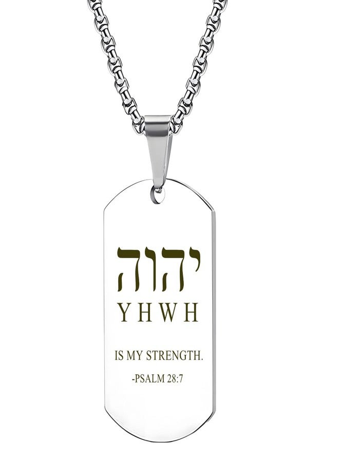 HOMLIFPER Hebrew YHVH YHWH Jehovah Names of God Pendant - Tetragrammaton Yahweh Blessed Prayers Necklace - Hebrew Yahweh Amulets Religious Jewelry for Men Women (Silver-PSALM 28:7) - Image 1