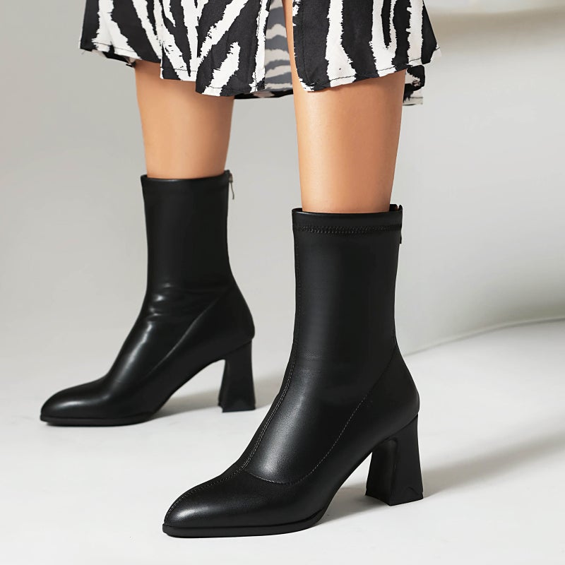 Source Winter Fashion High Heel 40-48 Pointed Simple Zipper Low Boots Women - Image 3