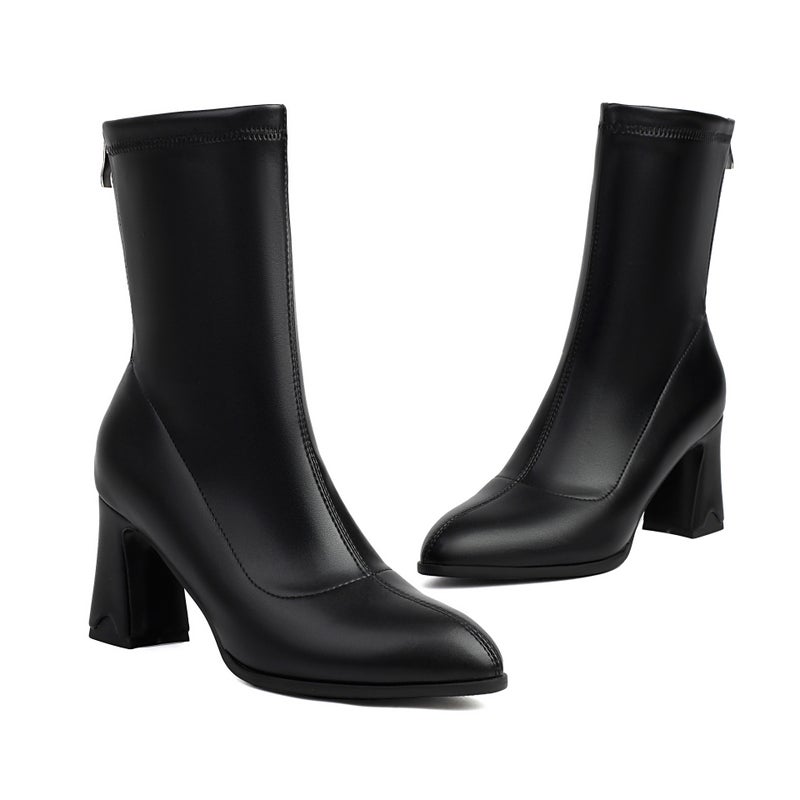 Source Winter Fashion High Heel 40-48 Pointed Simple Zipper Low Boots Women - Image 1