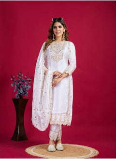 Super Asian Luxurious Pure Heavy Chinnon Silk  Top-Bottom and Dupatta Set Fully Stitched Ready To Wear  - Image 1