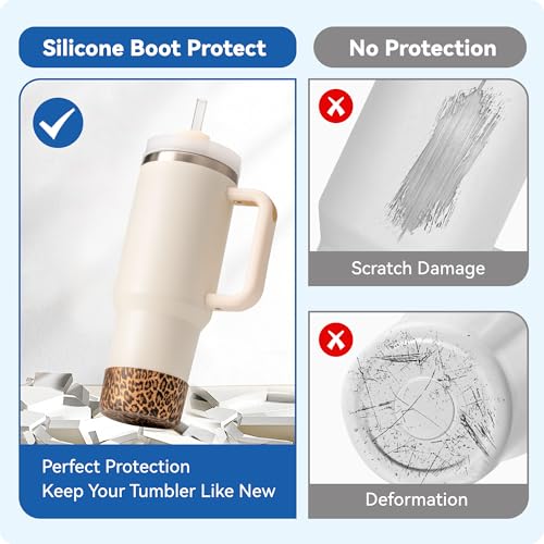 Prurex Silicone Boot for Stanley Quencher Tumbler20/30/40oz & IceFlow 20/30oz,Owala Tumbler 24/40 oz,Hydro Flask 12-24oz,-Non-Slip Bottom Protector for Bottom size 2.8-2.95" BPA-Free Cup Sleeve(Gold Leopard) - Image 4