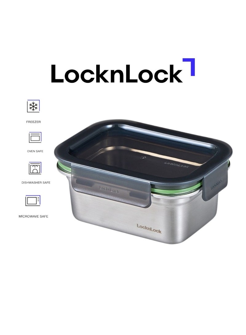 LocknLock حاوية طعام مستطيلة من الفولاذ المقاوم للصدأ LocknLock سعة 500 مل - غطاء قفل رباعي الجوانب، متين ومقاوم للتسرب، آمن للاستخدام في الفرن والفريزر - Image 1