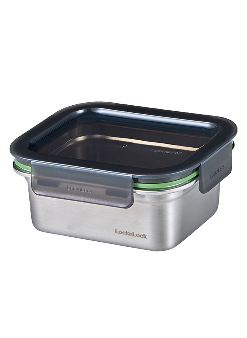 LocknLock Stainless Steel Stackable Food Container Rectangle 500ml â€“ Four-Side Locking Lid, Durable & Leakproof, Oven & Freezer Safe