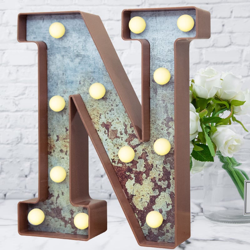 LED Marquee Light Up Letters Industrial Vintage Style Lighted Letters Rust Metal Effect Marquee Letter with Lights Illumination Letter Signs for Christmas Wedding Birthday Party Home Cafe Bar DecorN