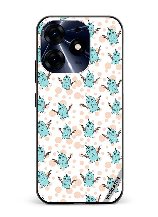 Protective Case Cover For Tecno Spark 10 Pro White Background, Pattern Cute Blue Monsters, Emotions Stickers Design Multicolour