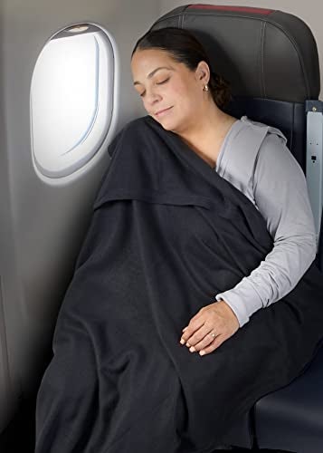 Brookstone Travel Blanket - 2-in-1 Lightweight Fleece Soft Throw Airplane Blanket with Carrying Pouch Travel Essentials, Size One Size, Black - Image 4