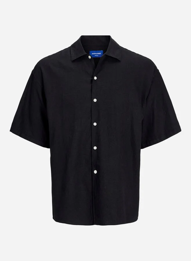 JACK & JONES Solid Spread Collar Oversized Shirt