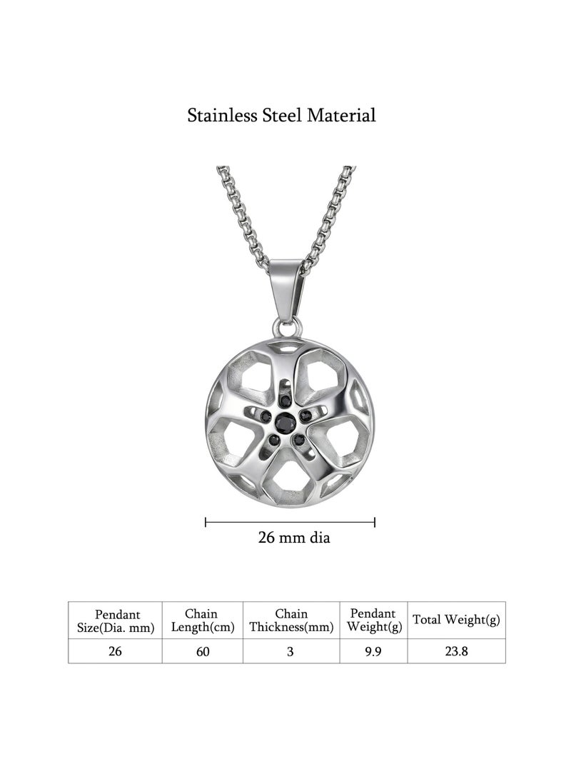 HomeNoor Men’s Wheel Rim Pendant Necklace, Premium Silver Stainless Steel Racing Wheel Hub Design Chain Jewelry, Hip Hop Street Fashion Hip-hop Casual Accessory - Image 2