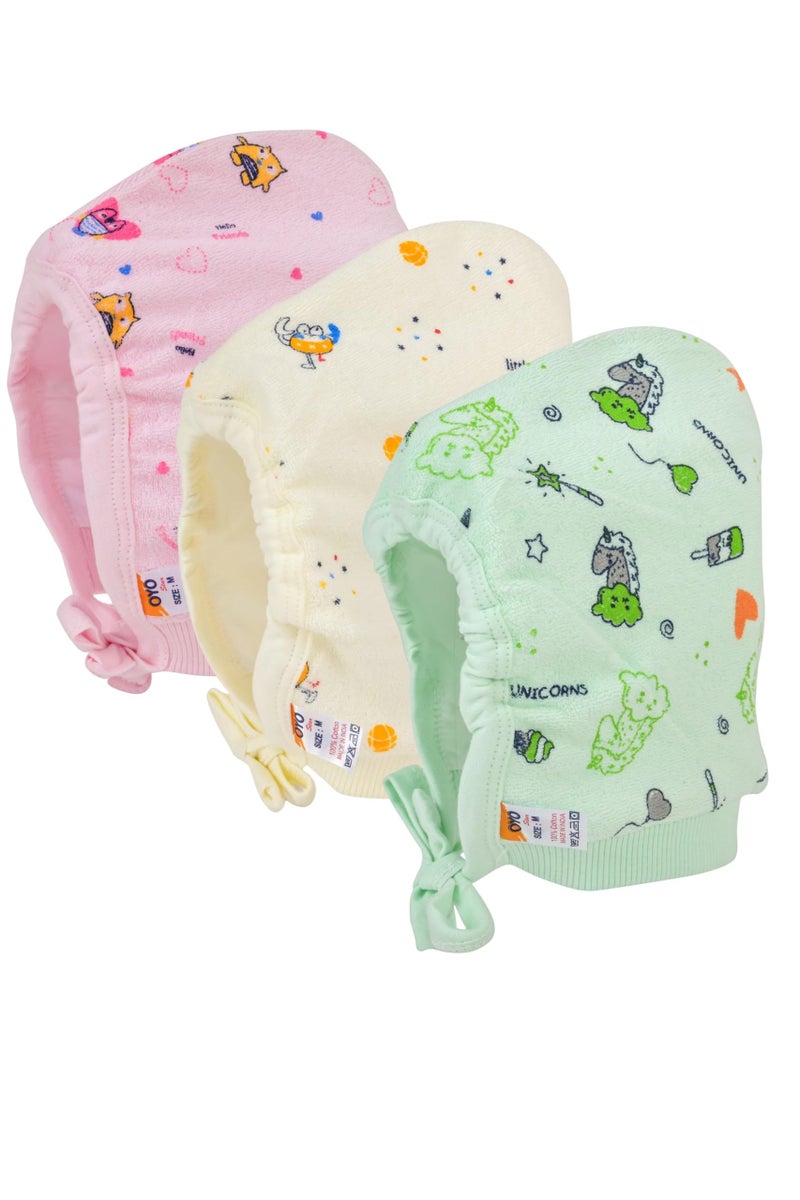 KIKE Cotton Soft Adjustable Warm Unisex New Born Baby Cap (Pack Of 3 Pecs) (3-6 Months, Multicolor 2) - Image 1