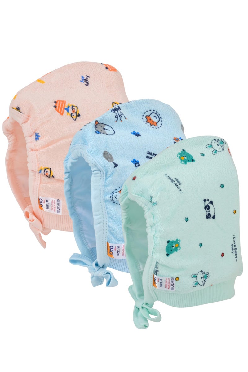 KIKE Cotton Soft Adjustable Warm Unisex New Born Baby Cap (Pack Of 3 Pecs) (3-6 Months, Multicolor 2) - Image 2