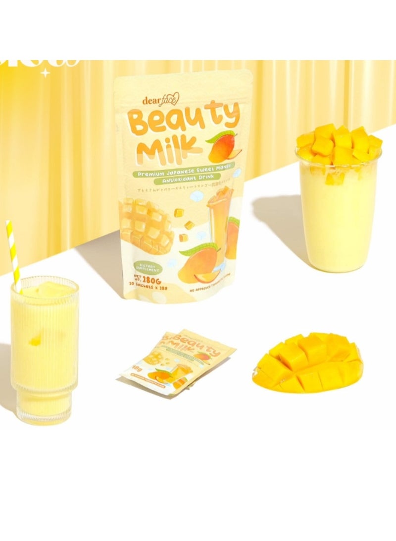 دير فيس بيوتي ميلك مشروب مانجو حلو ياباني ممتاز مضاد للأكسدة 10 أكياس * 18 جرام 180 جرام - Image 3