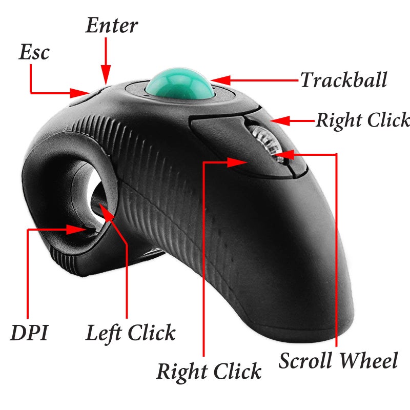 EIGIIS 2.4G Ergonomic Trackball Handheld Finger USB Mouse Wireless Optical Travel DPI Mice for PC Laptop Mac Left and Right Handed - Image 5