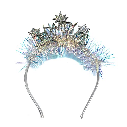 Soochat Happy New Year Headband Tiara New Year Headband Hair Hoop Headdress with Tinsel New Years Eve Party Supplies - Image 1