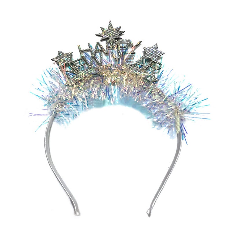 Soochat Happy New Year Headband Tiara New Year Headband Hair Hoop Headdress with Tinsel New Years Eve Party Supplies - Image 2