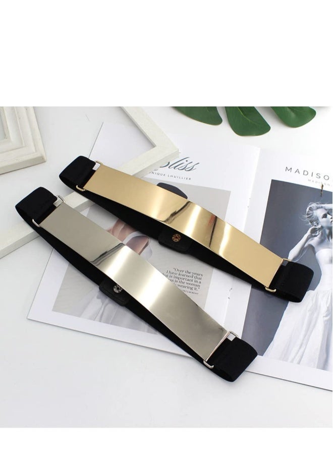 Ladies Mirror Elastic Belt, 2 Pieces Adjustable Fashion Slim Dress Belt Clothes Decorative Accessories for Girls Women (Silver, Gold) - Image 4