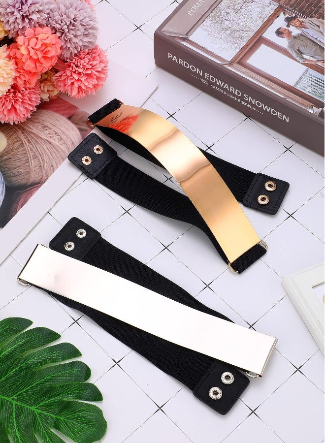 Ladies Mirror Elastic Belt, 2 Pieces Adjustable Fashion Slim Dress Belt Clothes Decorative Accessories for Girls Women (Silver, Gold) - Image 5