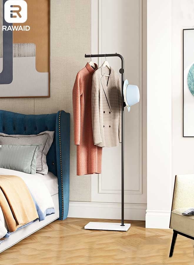 RAWAID Black Clothes Rack Standalone Metal Clothes Rack with Rod and 3 Hooks Modern Clothes Rack with Marble Base L-shaped Clothes Rack, Suitable for Entrance Hall and Bedroom and Living Room and Office - Image 1