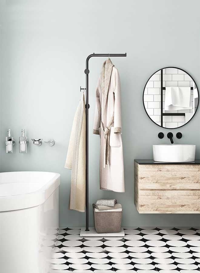 RAWAID Black Clothes Rack Standalone Metal Clothes Rack with Rod and 3 Hooks Modern Clothes Rack with Marble Base L-shaped Clothes Rack, Suitable for Entrance Hall and Bedroom and Living Room and Office - Image 4