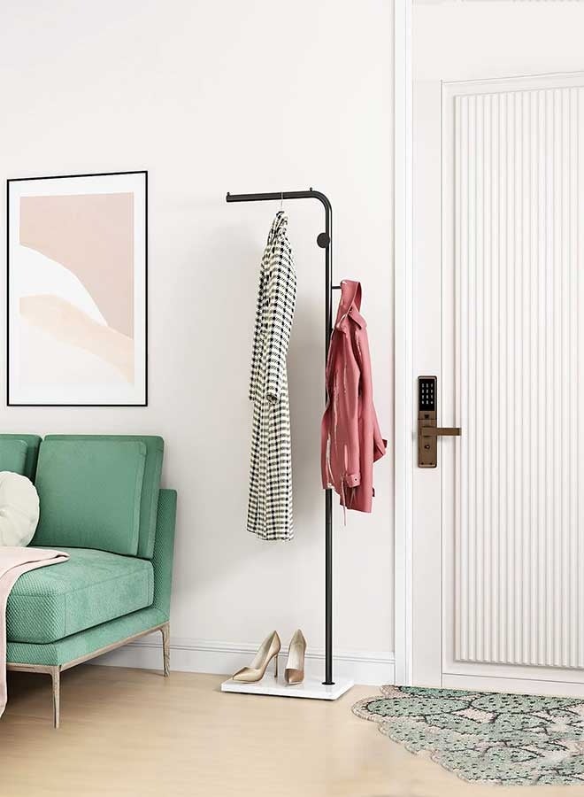 RAWAID Black Clothes Rack Standalone Metal Clothes Rack with Rod and 3 Hooks Modern Clothes Rack with Marble Base L-shaped Clothes Rack, Suitable for Entrance Hall and Bedroom and Living Room and Office - Image 2