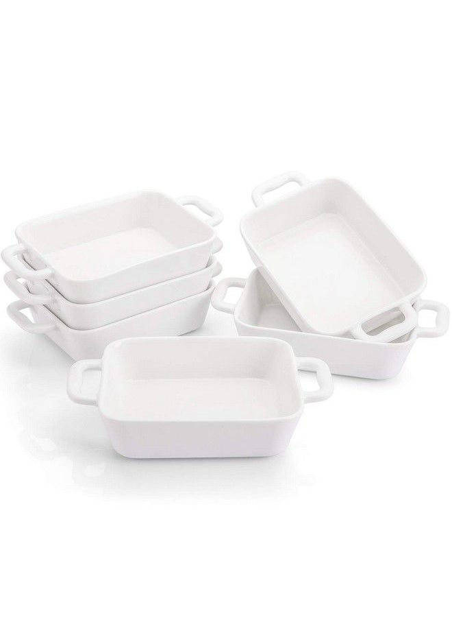 Foraineam 6 Pieces Bakeware Set White Porcelain Souffle Dishes Creme Brulee Ramekins 61/4 X 43/4 Inch Rectangular Baking Pans With Double Handles  - Image 4