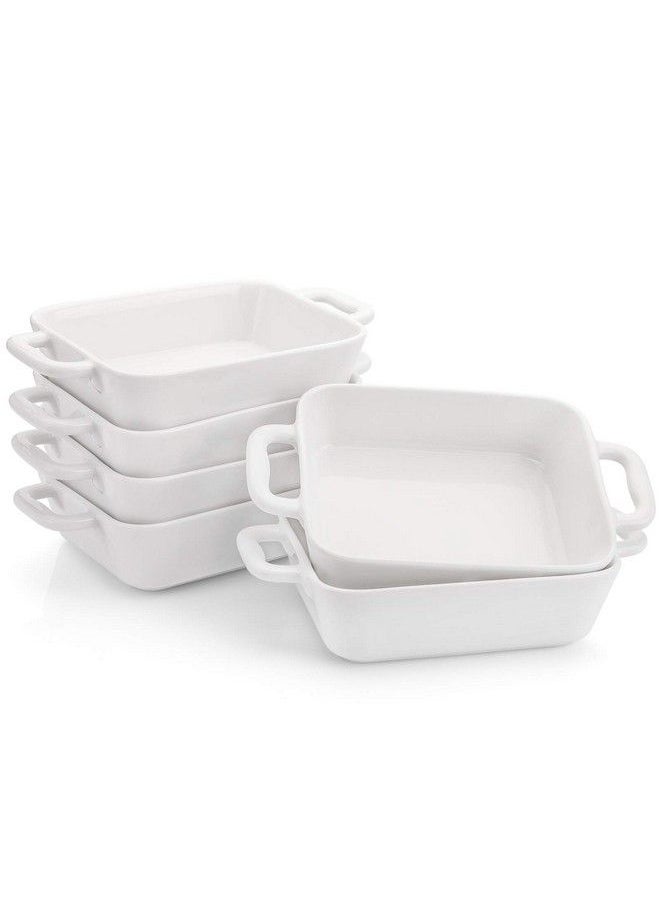 Foraineam 6 Pieces Bakeware Set White Porcelain Souffle Dishes Creme Brulee Ramekins 61/4 X 43/4 Inch Rectangular Baking Pans With Double Handles  - Image 2